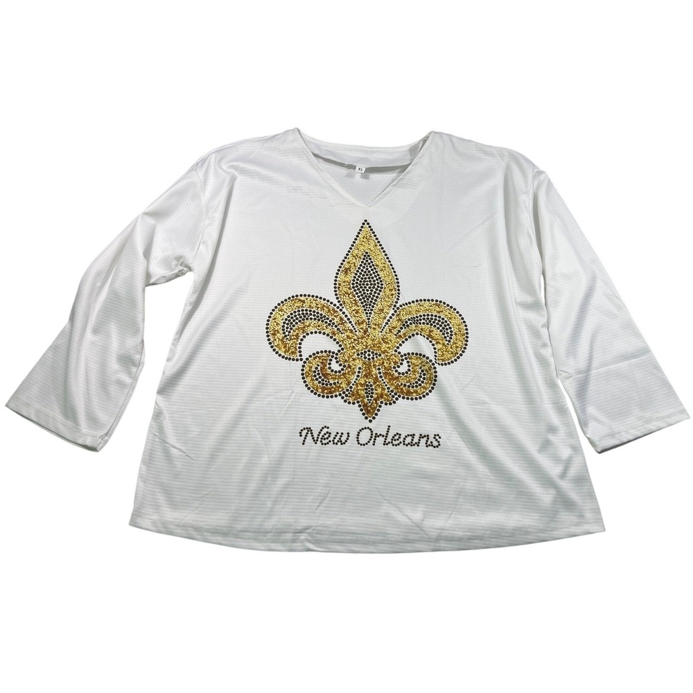 New Orleans Saints White Waffle Knit Long Sleeve Top XL NFL Football